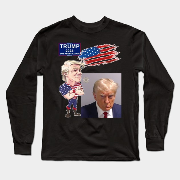 Trump 2024 Mug Shot Long Sleeve T-Shirt by WithCharity